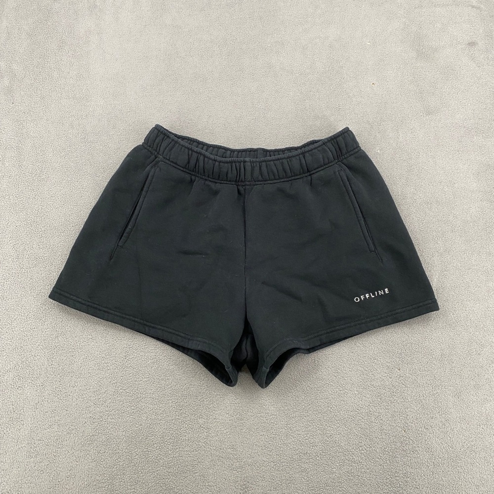 Offline by Aerie Black Fleece Lounge Shorts Small Pockets Activewear 8655